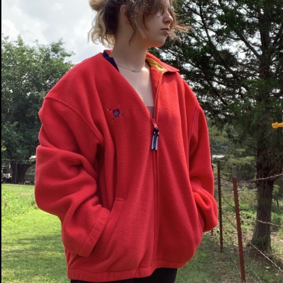 Vintage Bugle Boy Cozy Fleece Full-zip Jacket Unisex Plush Soft! Bright Red - Picture 12 of 14